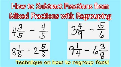 How To Subtract Mixed Numbers With Similar Fractions Without Or With Regrouping How To Subtract Mixed Numbers With Similar Fractions Without Or With Regrouping