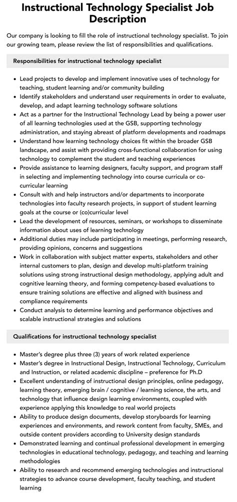 Instructional Technology Specialist Careers