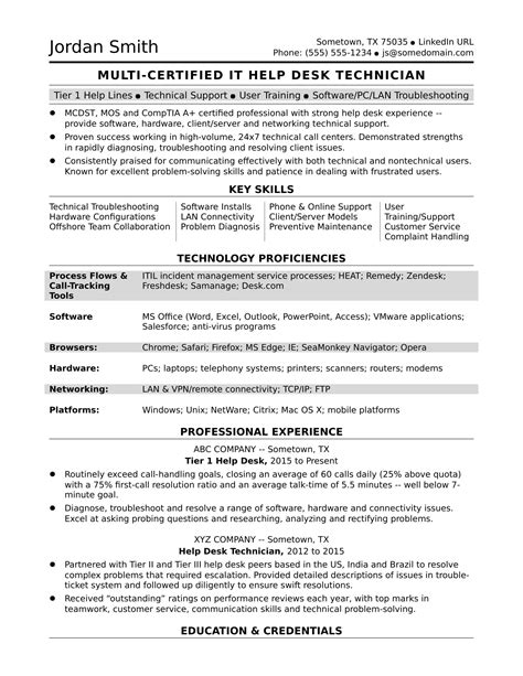 IT Help Desk Resume Sample