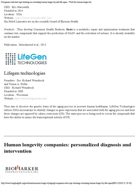 Lifegen Technologies Human Longevity Companies Personalized Diagnosis Lifegen Technologies Human Longevity Companies Personalized Diagnosis