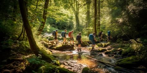 Premium Ai Image Discovering Nature Children Hiking Through A Premium Ai Image Discovering Nature Children Hiking Through A