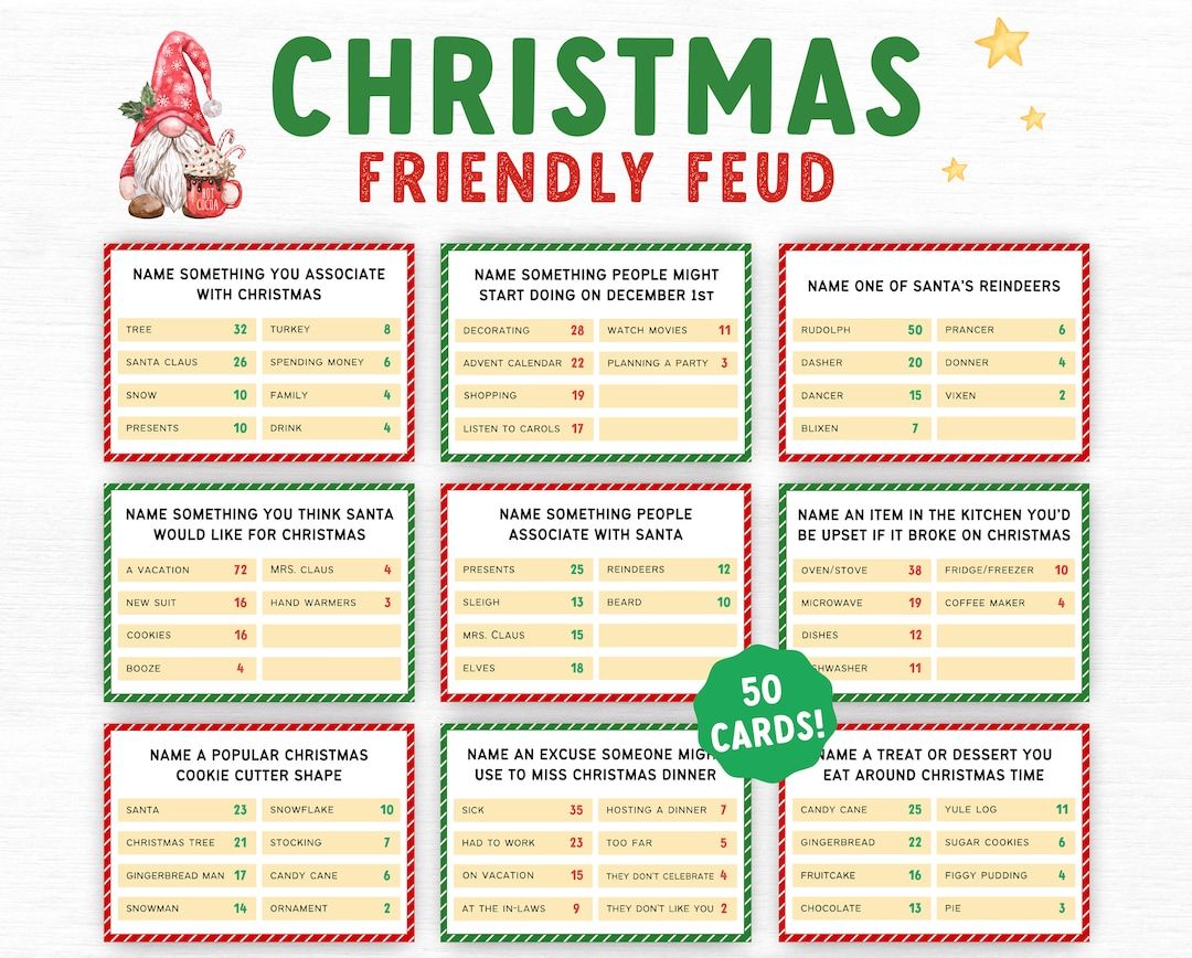 Printable Christmas Office Party Game Christmas Friendly Feud Game Printable Christmas Office Party Game Christmas Friendly Feud Game