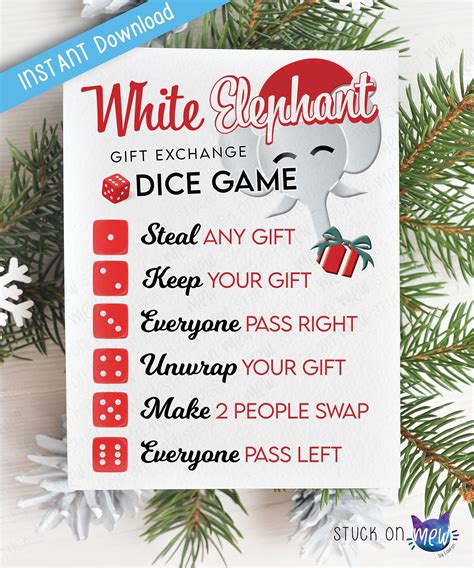 Printable White Elephant Dice Game Gift Exchange Rules Secret Etsy Printable White Elephant Dice Game Gift Exchange Rules Secret Etsy