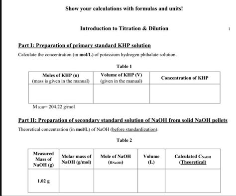 Solved Introduction To Titration Dilution Part K Preparation Of Solved Introduction To Titration Dilution Part K Preparation Of