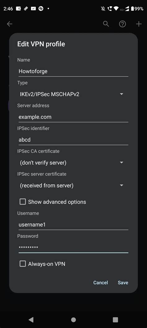 Strongswan Android IKEv2 PSK Setup