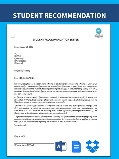 Student Recommendation Letter Sample