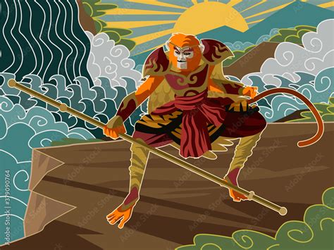 Sun Wukong The Monkey King Chinese Mythology Warrior Tale Stock Vector Sun Wukong The Monkey King Chinese Mythology Warrior Tale Stock Vector